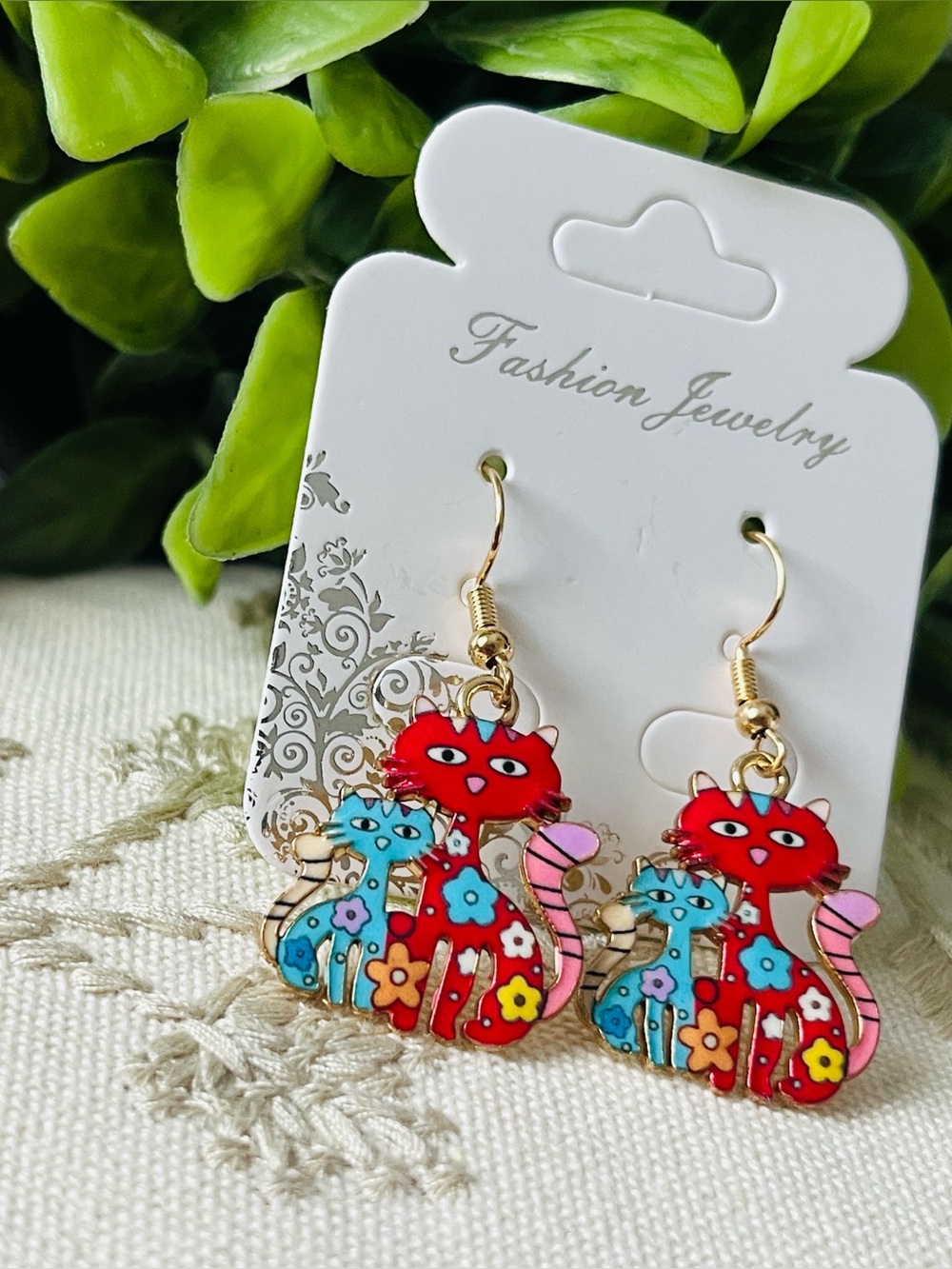Cat Lovers Earrings🐾 Cat Earrings w/Colorful Accents & Paw Print Bag 🐾🆕🐾 - Picture 3 of 8